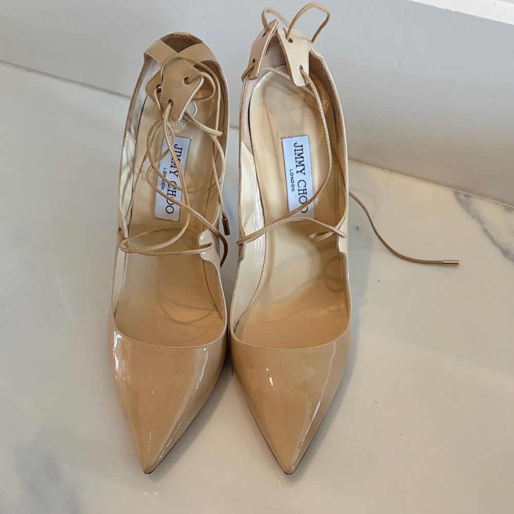 Jimmy Choo Nude Patent Leather Vita Heels - Picture 3 of 4